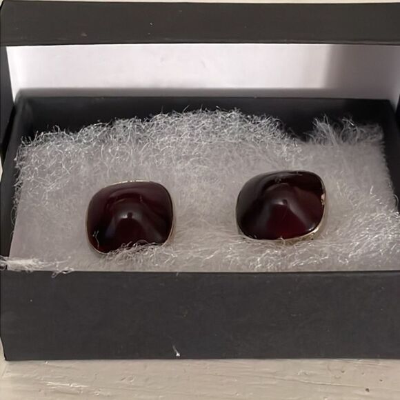 RARE Vintage 1950 MCM Swank antique brass domed red lucite whale back cuff links - Picture 4 of 16